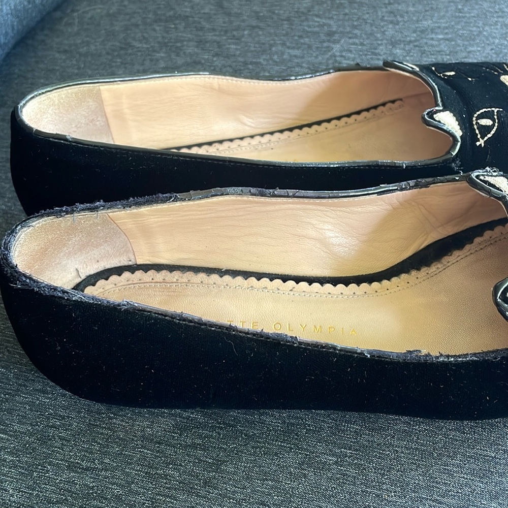 Charlotte Olympia kitty flats black velour EU 38,5 fits US 8 - Picture 3 of 6